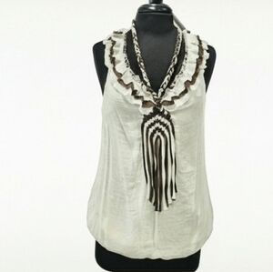 Bohochic DO+BE Small? Cream and Brown Ruffle Blouse Hippie Tank Top Y2K Boho